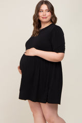 Black High Neck Puff Sleeve Maternity Plus Dress