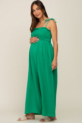 Green Sleeveless Cropped Maternity Jumpsuit