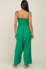 Green Sleeveless Cropped Maternity Jumpsuit
