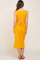 Yellow Ribbed Back Cutout Maternity Midi Dress
