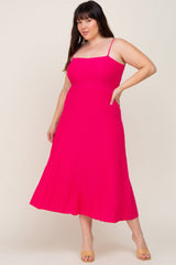 Fuchsia Rib Knit Sleeveless Plus Maxi Dress
