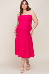 Fuchsia Rib Knit Sleeveless Maternity Plus Maxi Dress