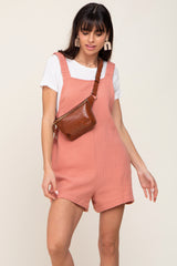 Peach Square Neck Elastic Strap Maternity Romper