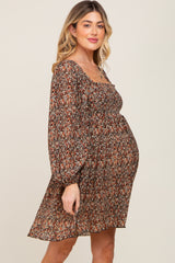 Black Floral Pleated Maternity Dress