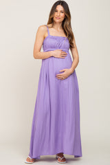 Lavender Shirred Sleeveless Maternity Maxi Dress
