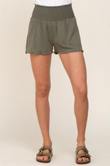 Olive Smocked Lounge Shorts