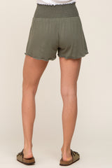 Olive Smocked Lounge Shorts