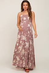 Mauve Floral Tiered Maternity Maxi Dress