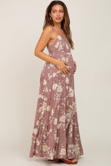 Mauve Floral Tiered Maternity Maxi Dress