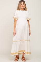 Ivory Embroidered Accent Maternity Maxi Dress