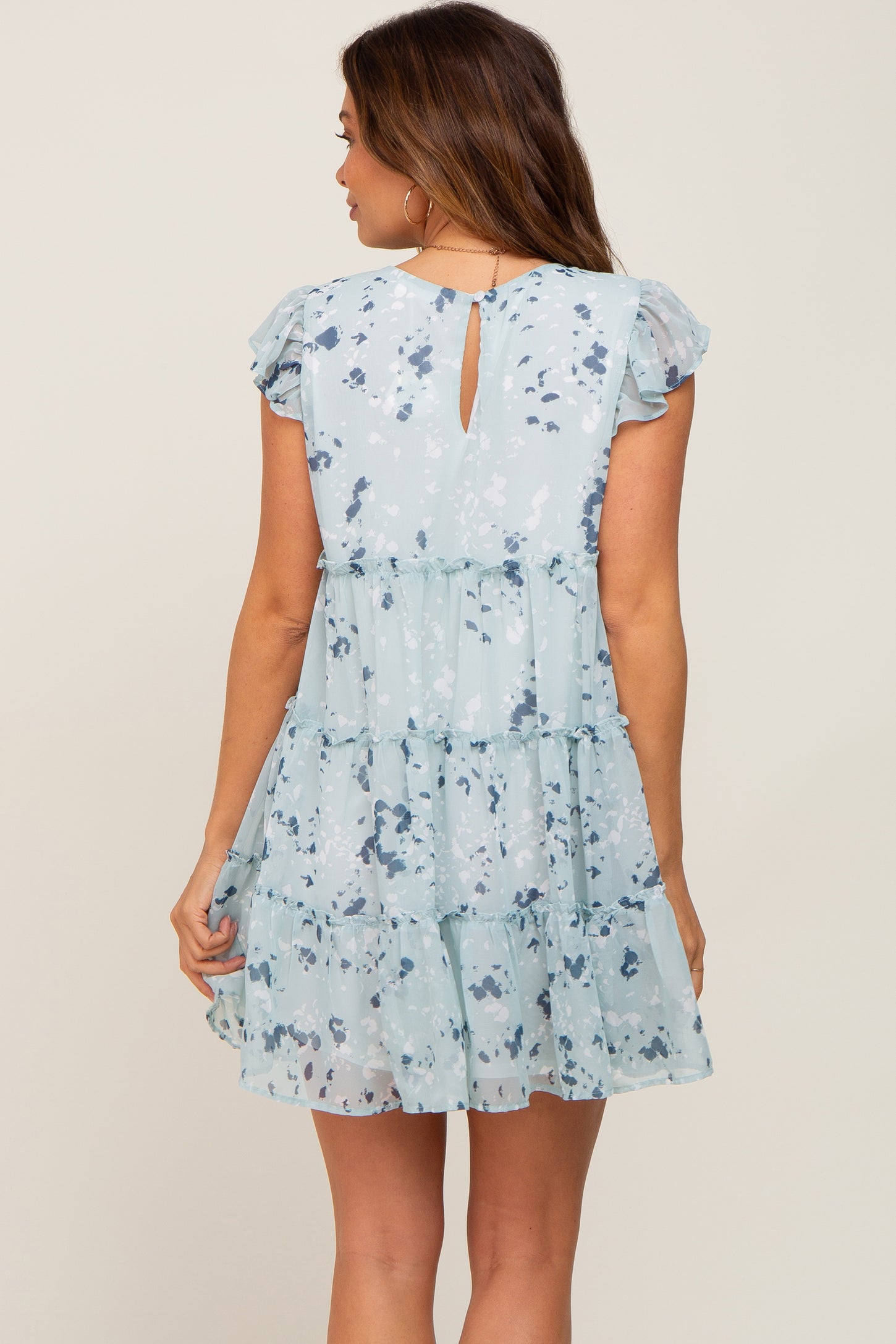 Mint Green Chiffon Ruffle Tiered Maternity Dress