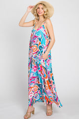 Multi-Color Sleeveless V-Neck Maxi Dress