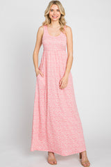 Pink Floral Sleeveless Maxi Dress