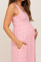 Pink Floral Sleeveless Maternity Maxi Dress