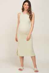 Sage Sleeveless Side Slit Maternity Midi Dress