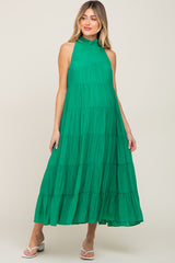 Green Tiered High Neck Maternity Maxi Dress