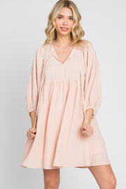 Light Pink Textured Stripe Babydoll Dress