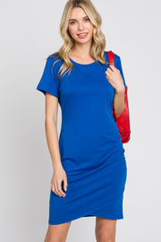 Royal Blue Short Sleeve Ruched Dress