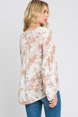 Cream Floral Lace-Up Puff Long Sleeve Top
