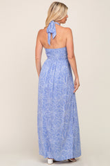 Blue Floral Halter Neck Maxi Dress