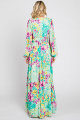 Turquoise Floral Side Cutout Maxi Dress