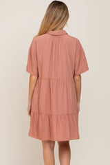 Mauve Buttondown Short Sleeve Maternity Dress