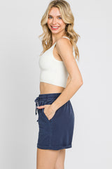 Navy Washed Cuffed Pocketed Shorts