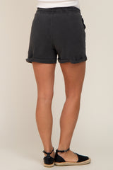Black Washed Cuffed Pocketed Maternity Shorts