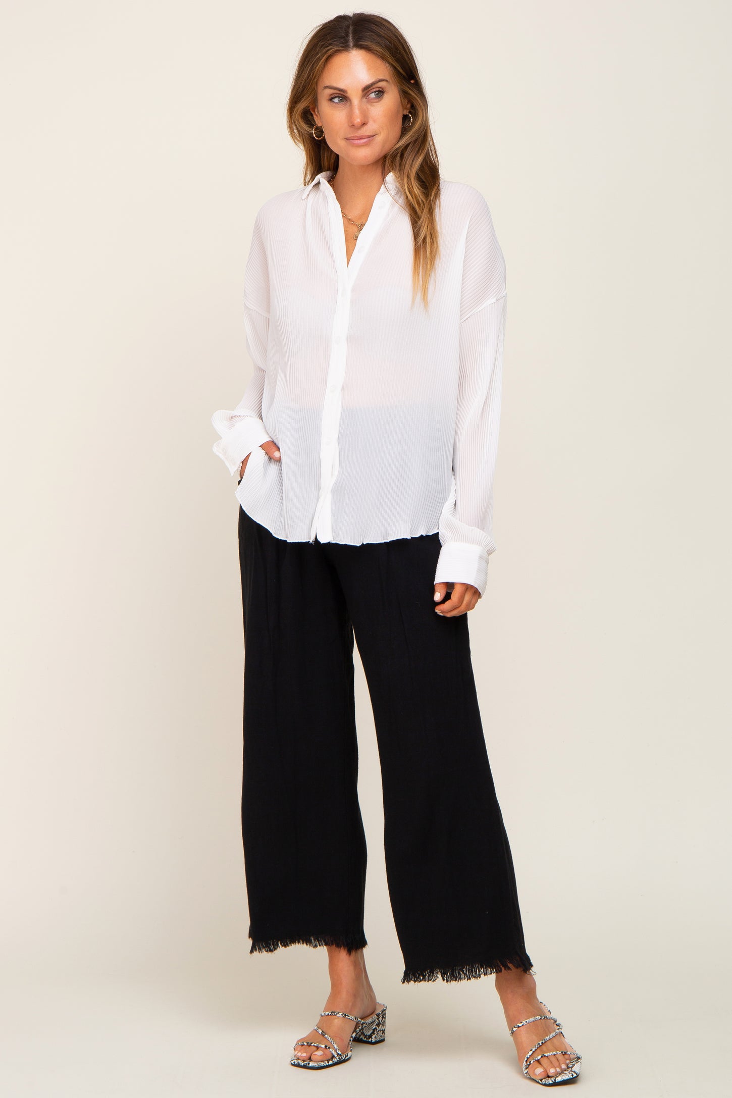 Ivory Plisse Chiffon Blouse