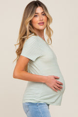 Light Olive Striped Basic Maternity Tee