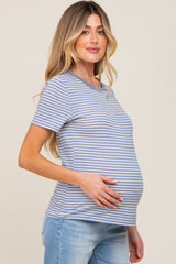 Light Blue Striped Basic Maternity Tee
