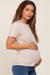 Taupe Striped Basic Maternity Tee