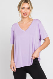 Lavender V-Neck Relaxed Short Sleeve Top