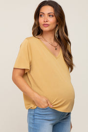 Gold V-Neck Relaxed Maternity Short Sleeve Top