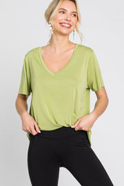 Light Green V-Neck Relaxed Short Sleeve Top