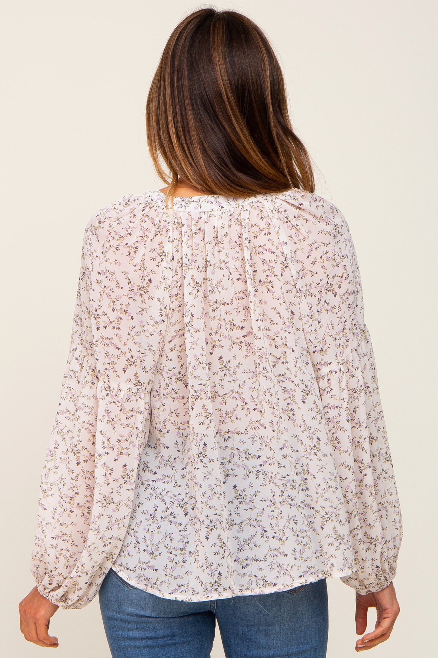 Ivory Floral Button Front Accent Top