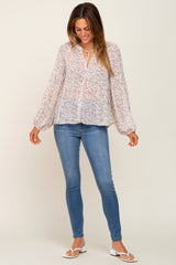 Ivory Floral Button Front Accent Top