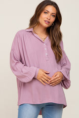 Mauve Lightweight Striped Textured Collared Maternity Top
