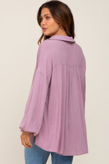 Mauve Lightweight Striped Textured Collared Maternity Top