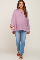 Mauve Lightweight Striped Textured Collared Maternity Top
