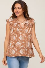 Rust Floral Flutter Sleeve Front Tie Maternity Top