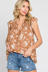 Rust Floral Flutter Sleeve Front Tie Maternity Top