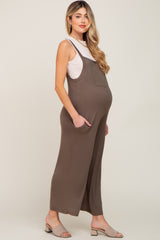 Olive Sleeveless Pocketed Wide Leg Maternity Jumpsuit