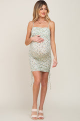 Mint Green Floral Sleeveless Ruched Maternity Mini Dress