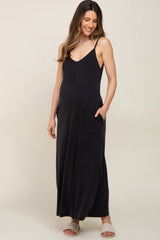 Black Sleeveless V-Neck Maternity Maxi Dress