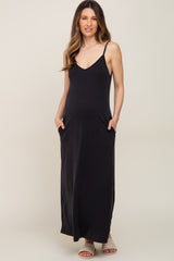 Black Sleeveless V-Neck Maternity Maxi Dress