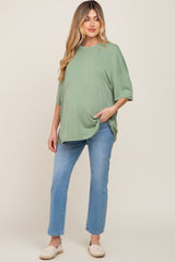 Green Basic Oversized Maternity T-Shirt