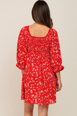 Red Floral 3/4 Sleeve Maternity Dress