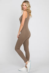 Taupe Ribbed Bodycon Jumpsuit