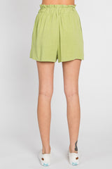 Light Olive Linen Ruffled Shorts